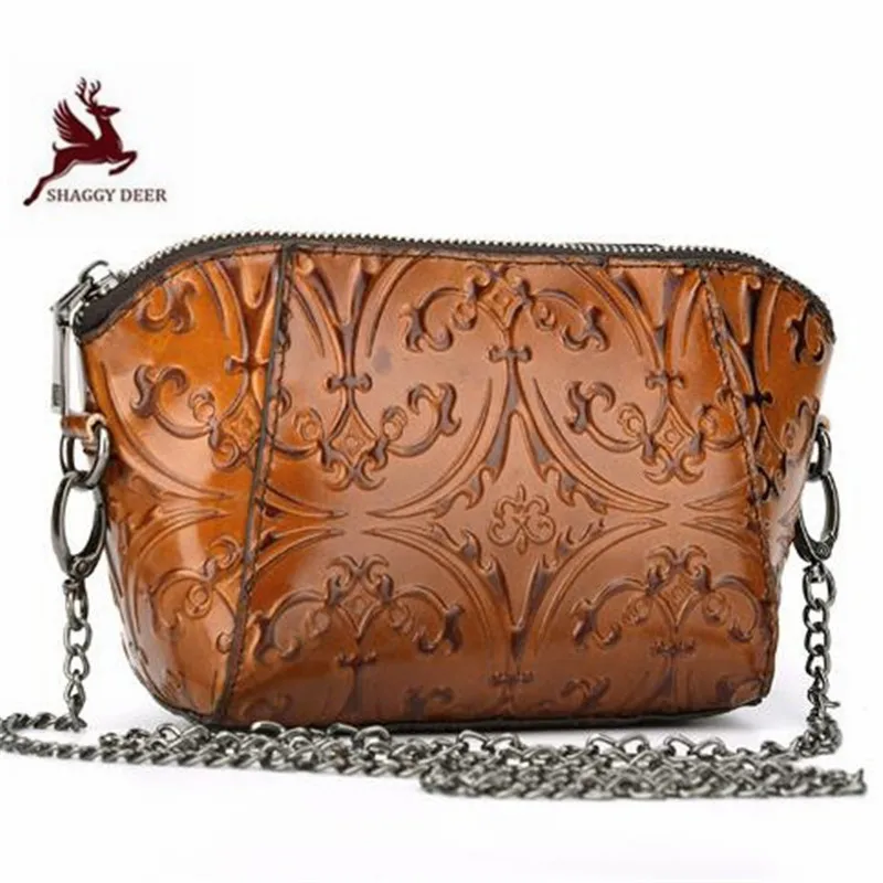 

Special Offer Fashion Handmade Embossing New Single Bags Metal Chain Cowhide Shell Bags