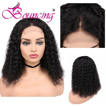 

Boucing Curly Human Hair Wigs 4x4 Lace Closure Wigs With 150% Density 100% Peruvian Remy Hair Natural Color