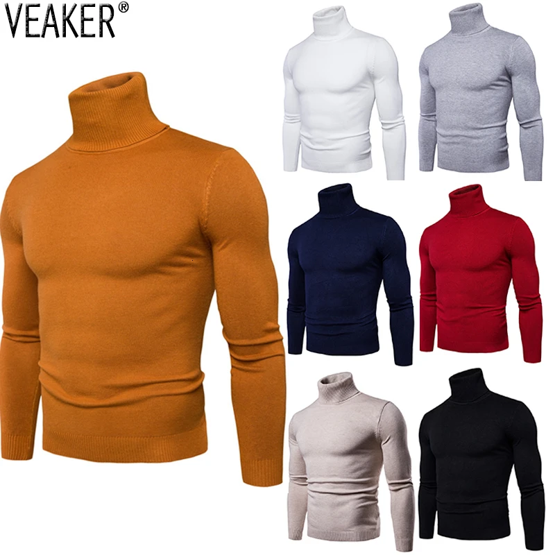 2020 New Men's Warm Turtleneck sweater Slim Fit Knitted Pullovers Tops Male Long Sleeve Solid Color Autumn Winter Sweaters M 3XL