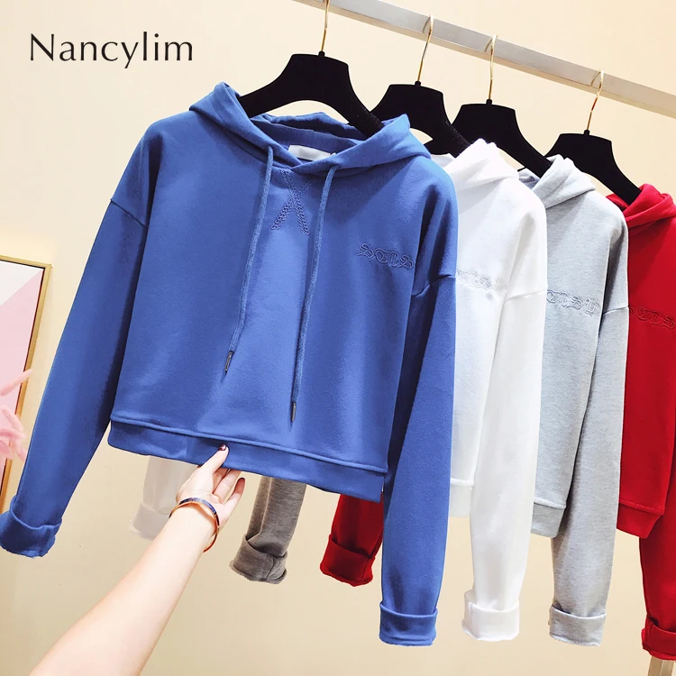 

Short Cap Hoodie Women's Street Wear Coat 2019 Spring Autumn Thin Long Sleeve Loose Overfire Coat Ins Pullovers Femme Pull