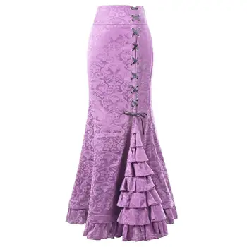 

Cool skirts Womens Retro Vintage faldas party club wear Steampunk Gothic Open Front Ruffled High-Low long maxi Skirt jupe femme