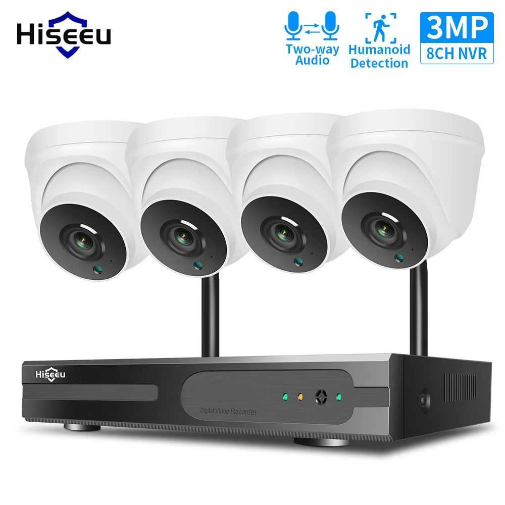 Hiseeu 1536P 1080P HD Two-way Audio CCTV Security Camera System Kit 3MP 8CH NVR Kit Indoor Home Wireless Wifi Video Surveillance