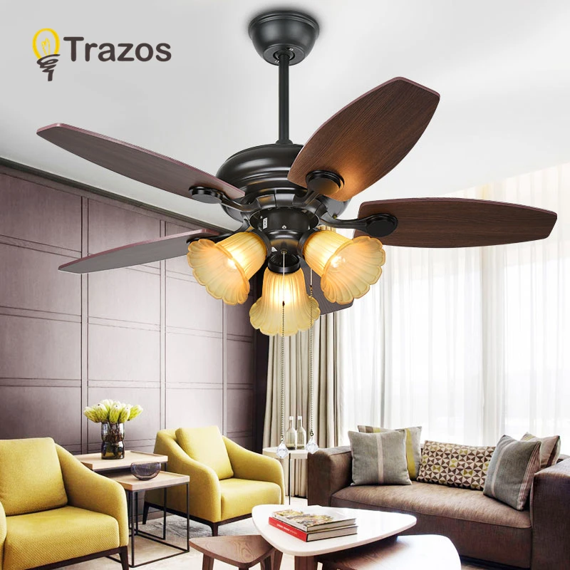 

Nordic Brown Vintage Ceiling Fan With Lights Pull rope switch Ventilador De Techo Fan LED Light Bedroom ceiling fans