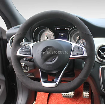 

For Mercedes Benz GLA220 GLA260 E300L DIY Black Perforated Suede Leather Hand sewing Steering Wheel Wrap Cover