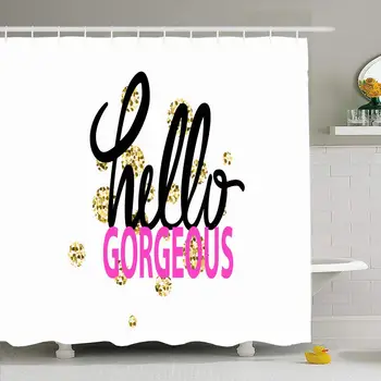 

Shower Curtain Drop Aerosol Hello Gorgeous Graffiti Paint Words Fulfilled Abstract Artistic Design Waterproof Polyester Fabric