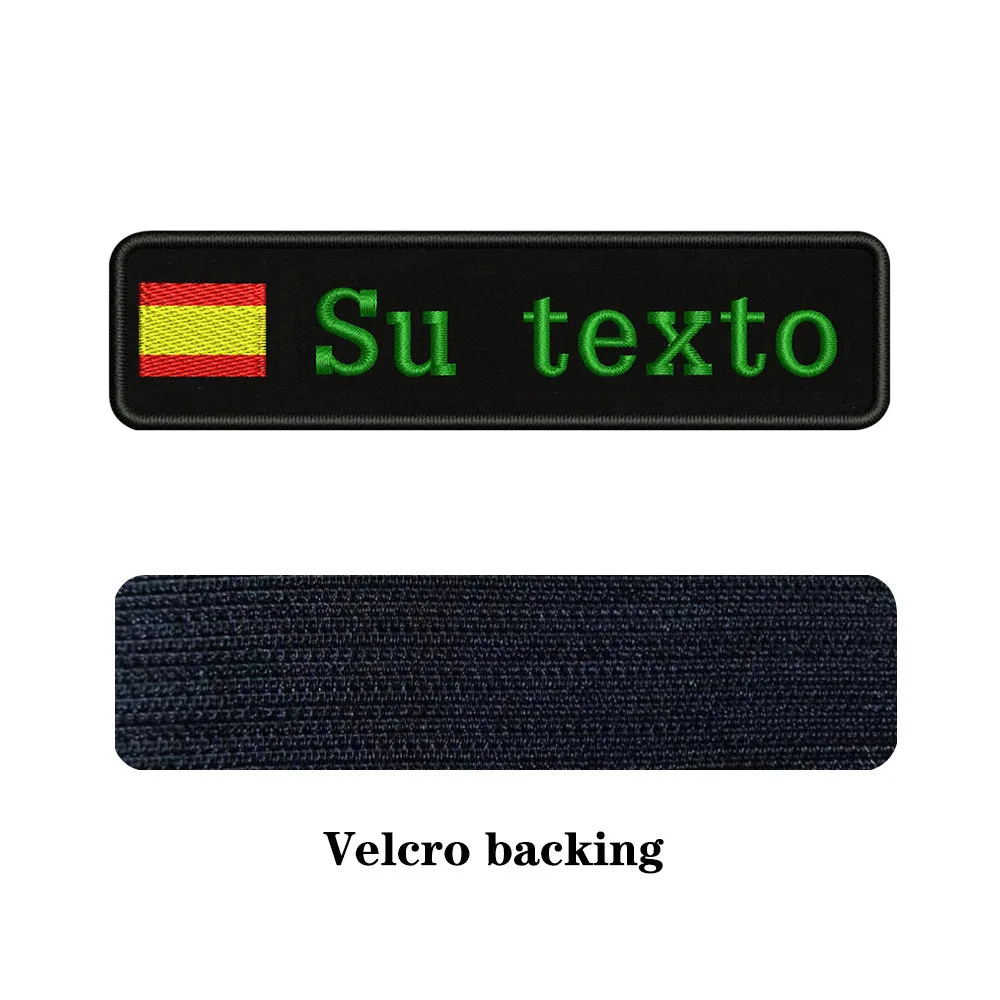 На заказ Вышивка Флаг Испании имя или заплатка с текстом 10 см* 2,5 см значок Утюг на или липучке Подложка для одежды брюки рюкзак шляпа - Цвет: green-Velcro