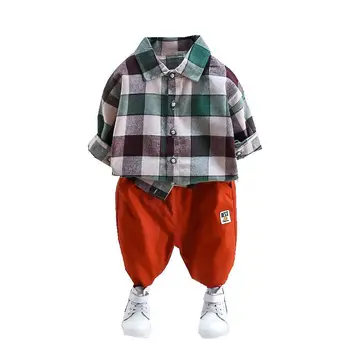 

Autumn Baby Boys Girls Casual Clothes Children Plaid Shirt Pants 2 Piece Spring Toddler Fashion Costume Infant Kids Tracksuits
