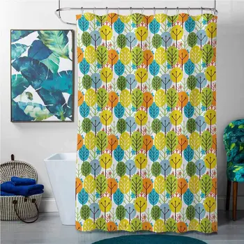 

Shower Curtains Neutral Baby,Cute Colorful Summer Trees Kids Playroom Girls Boys Childish Branches Plants Artwork,Multicolor,W65
