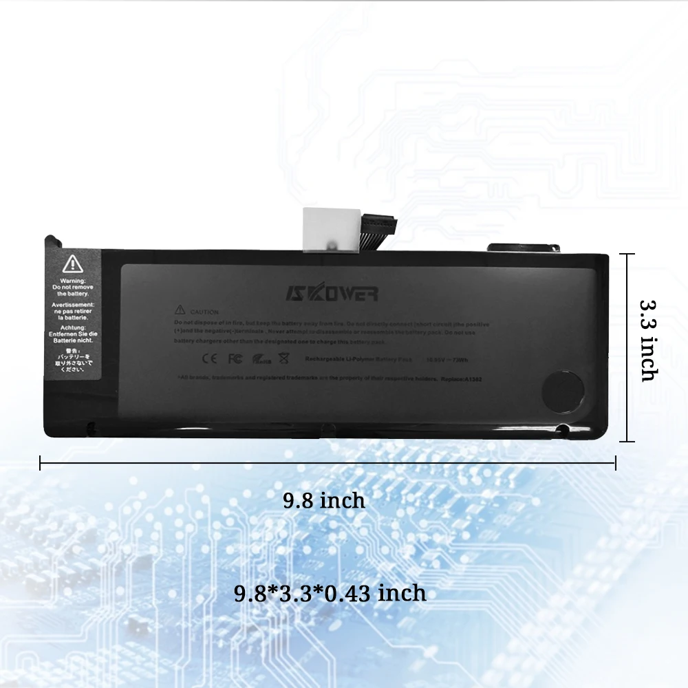 Аккумулятор для ноутбука SKOWER 73WH A1382 для Apple Macbook Pro 1" A1286(версия 2011 2012