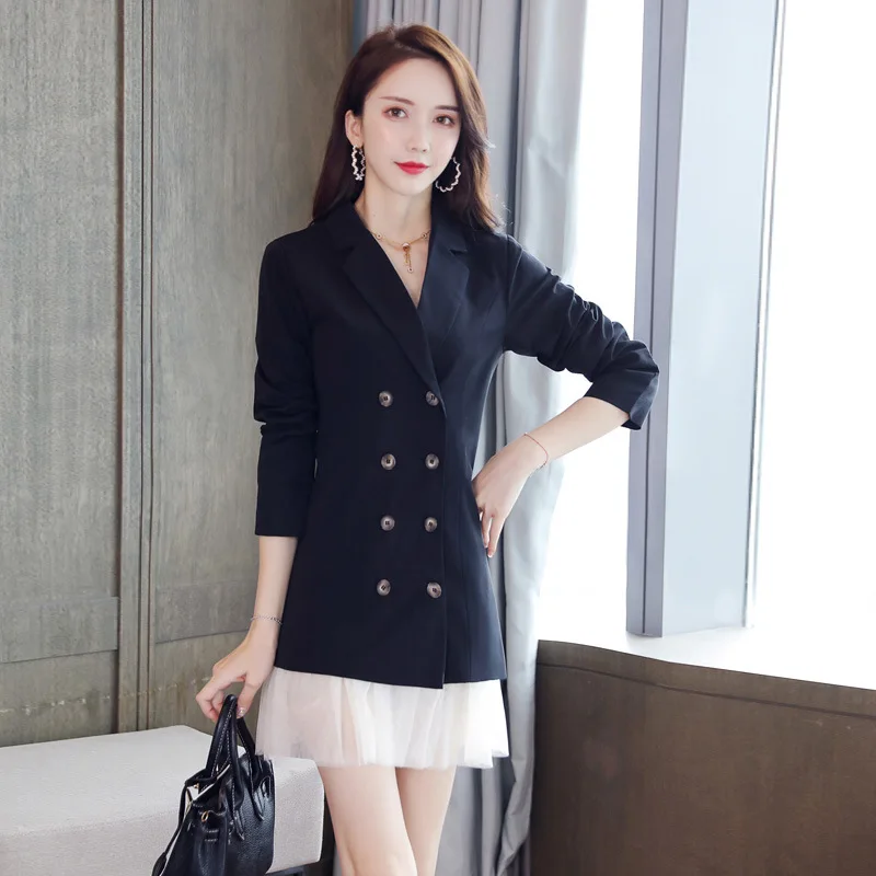 

Gauze Small Suit High-waisted Dress 2019 New Style Women's Early Autumn French Non-mainstream Slimming Waist Hugging Elegant God