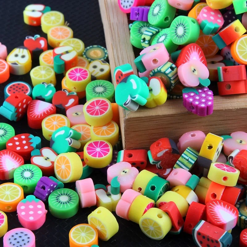 Stone Beads 9mm Mixed Fruit Polymer Beads Middle Hole Soft Pottery Bracelet Necklace Decor Beads DIY Clothing Ornaments Accessories 30pcs stone beads