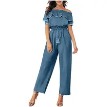 Ruffled Women Jumpsuits Fashion Sexy Off Shoulder Short Sleeve Solid Color Lace Up Rompers Overalls Monos de Fiesta 2020 New E Ruffled Women Jumpsuits Fashion Sexy Off Shoulder Short Sleeve Solid Color Lace Up Rompers Overalls Monos de Fiesta 2020 New E