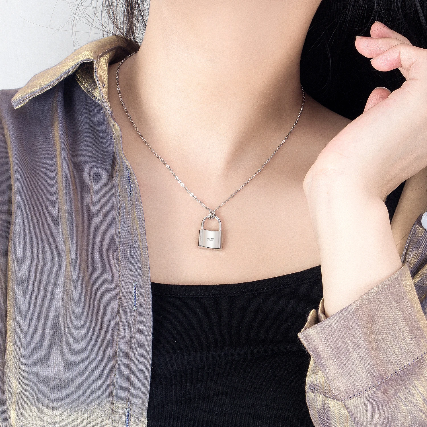 Punk Rock Hip Hop Key Padlock Pendant 925 Sterling Silver Necklace Women Charm Chain Necklaces Trendy Jewelry Wedding Gifts 4