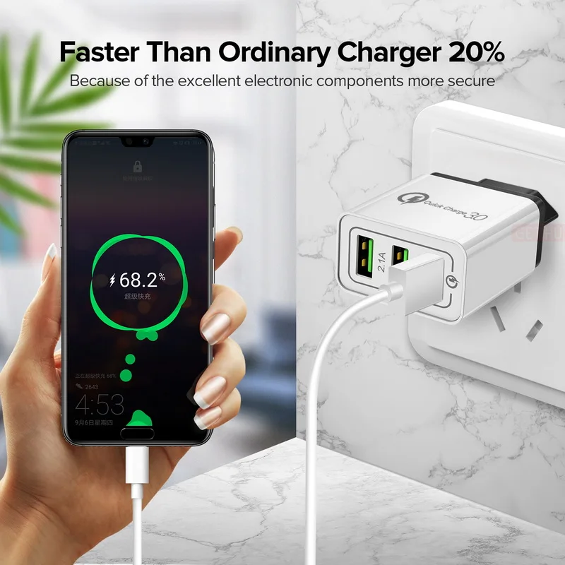 EU/US USB 3 порта Быстрая зарядка 3,0 для iPhone 7 8 iPad QC 3,0 настенное зарядное устройство для samsung Xiaomi huawei быстрое зарядное устройство