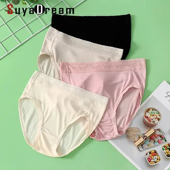 

Women silk Briefs 100% REAL silk Lace Panties Mid-rise underwear women Healthy lingerie silk Pajamas 2016 New