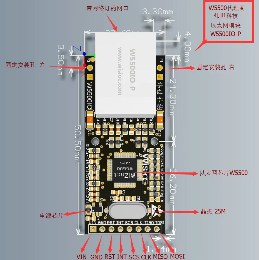 Сетевой модуль W5500 Ethernet W5500 модуль TCPIP протокол стек SPI 51/STM32 рутинный