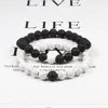 Set pulsera parejas distancia negro blanco de Lava Natural piedra de ojo de tigre cuentas pulseras de Yoga para las mujeres de los hombres cuerda elástica joyería ► Foto 2/6