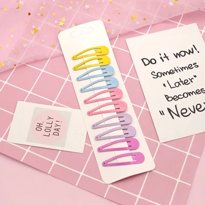 Ice Cream Color 10 шт./лот, новинка, яркие цвета, печать, заколка для волос для детей, Мультяшные заколки, однотонные аксессуары для волос, цвет, капля, шпильки геометрической формы - Цвет: Ice Cream Color