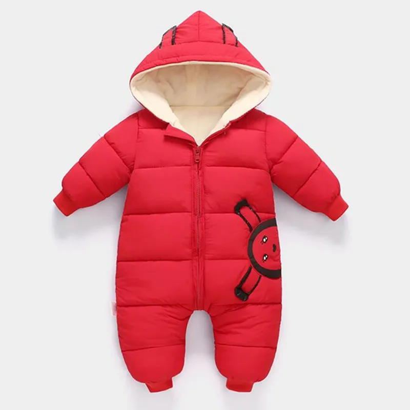 red OkayMom/зимние пальто для маленьких девочек; Одежда для новорожденных; зимние комбинезоны; Теплая Бархатная пуховая парка с капюшоном; одежда; зимний комбинезон; комбинезон - Цвет: red