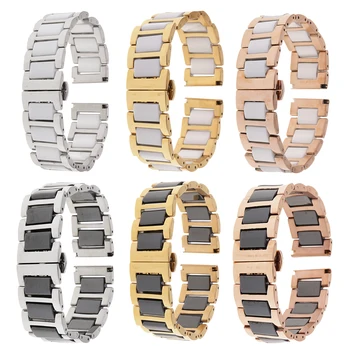

22mm Stainless Steel Ceramic Links Watch Band Strap With Butterfly Buckle Clasp Jewelry Findings