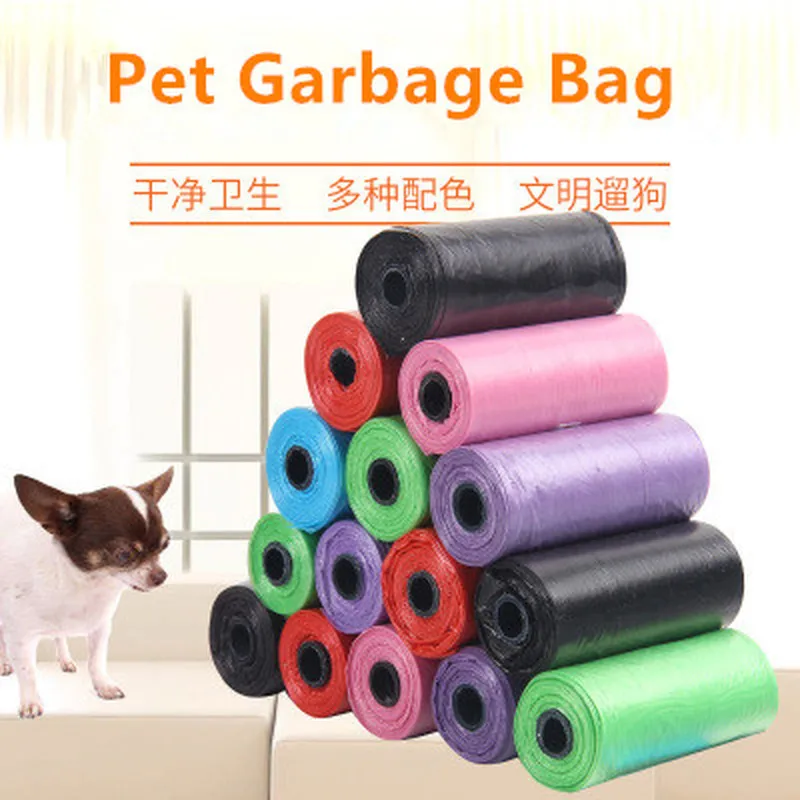 Bolsas de basura biodegradables para desechos de mascotas, dispensador de limpieza al aire libre, bolsas de excrementos para gatos y perros, 15 Uds. Por rollo