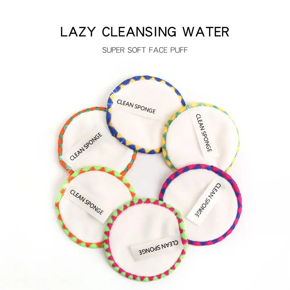 

6pcs Double-sided Water Cleansing Powder Puff Wash Face Sponge Cleansing Face Cotton Pad Makeup Remover For Facial Cleaning