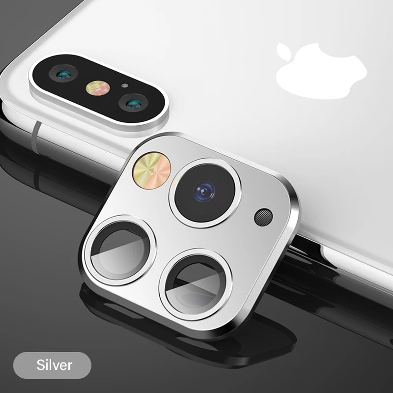 Роскошная наклейка, объектив камеры, сменная секундная стрелка для iPhone 11 Pro Max, Защитное стекло для iPhone XR X XS MAX, наклейка, поддельная камера - Цвет: Серебристый