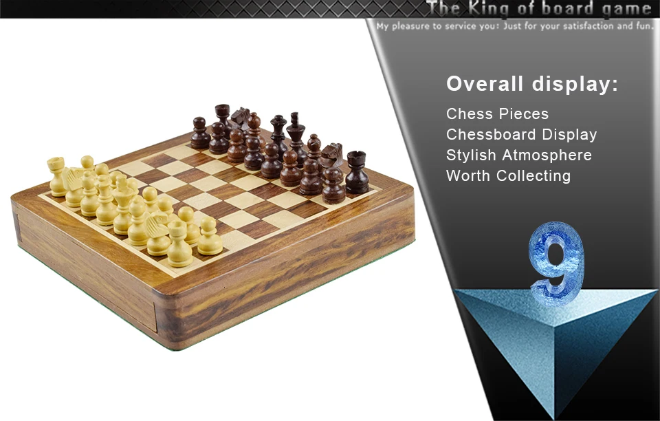 K8356 Solid Wood Mini Chess Portable Non-slip Drawer Pieces Box International Magnetic Chess Exquisite Puzzle Convenient Storage (16)