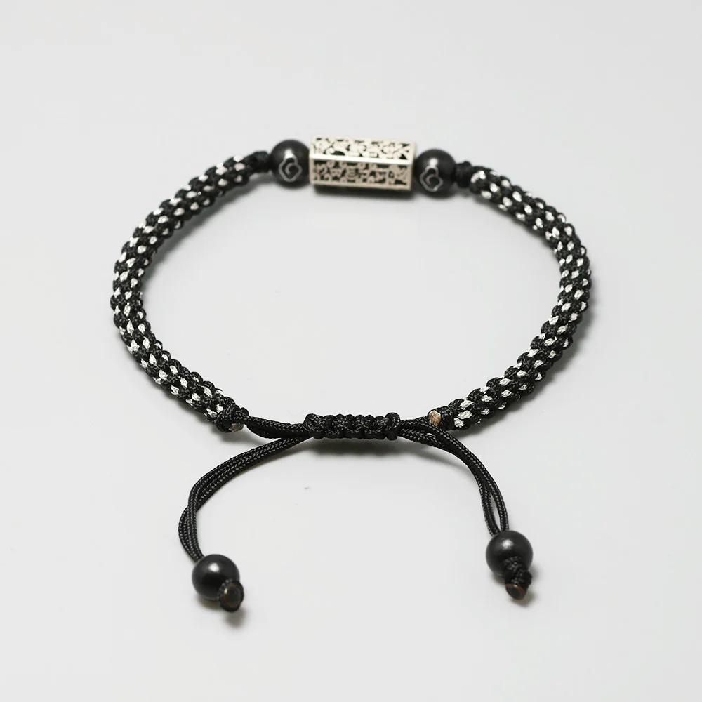 Mantra OM Bracelet For Men 925 Sterling Silver Charm Tibetan Handmade Knots Lucky Rope Bracelet Buddhism Jewelry