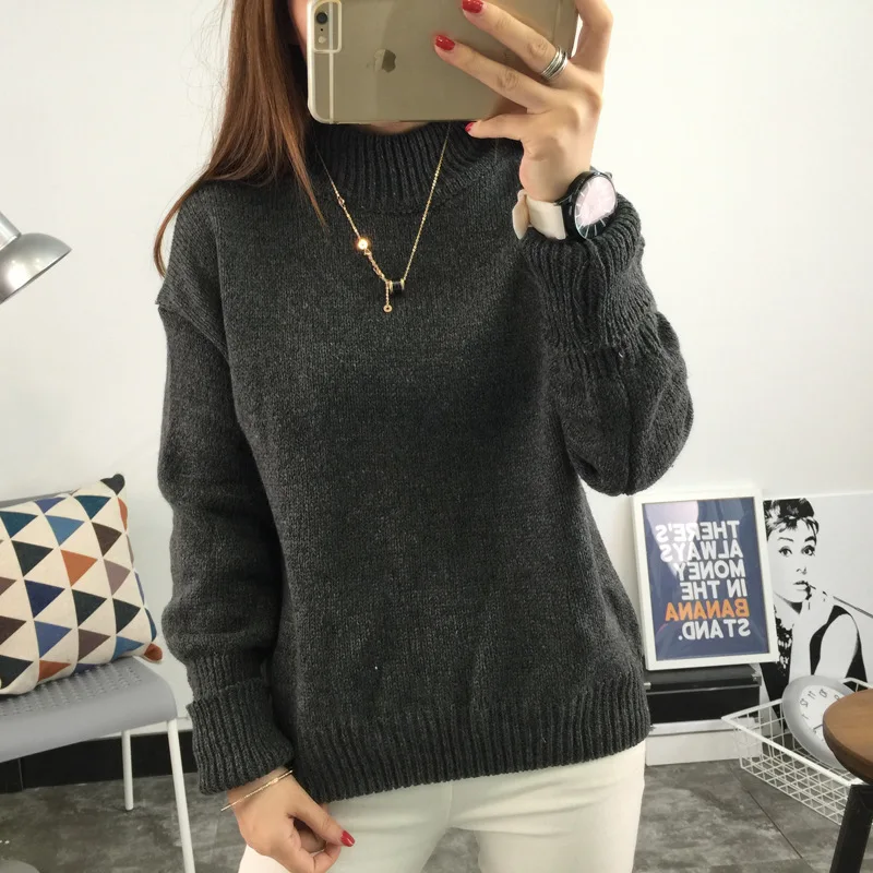 

2019 Winter New Style Korean-style High Collar Thick Sweater Women's Pullover Knitting Shirt Loose Base Students Cotton Knitwear