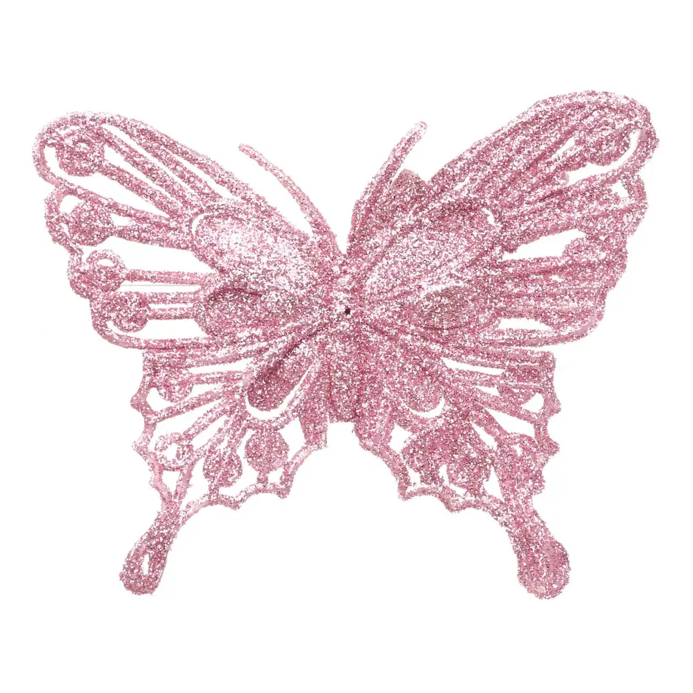 A/A Decorazioni natalizie con farfalle glitterate per albero di Natale, decorazione natalizia, con clip, farfalla artificiale, decorazione natalizia per albero di Natale, ghirlanda, casa