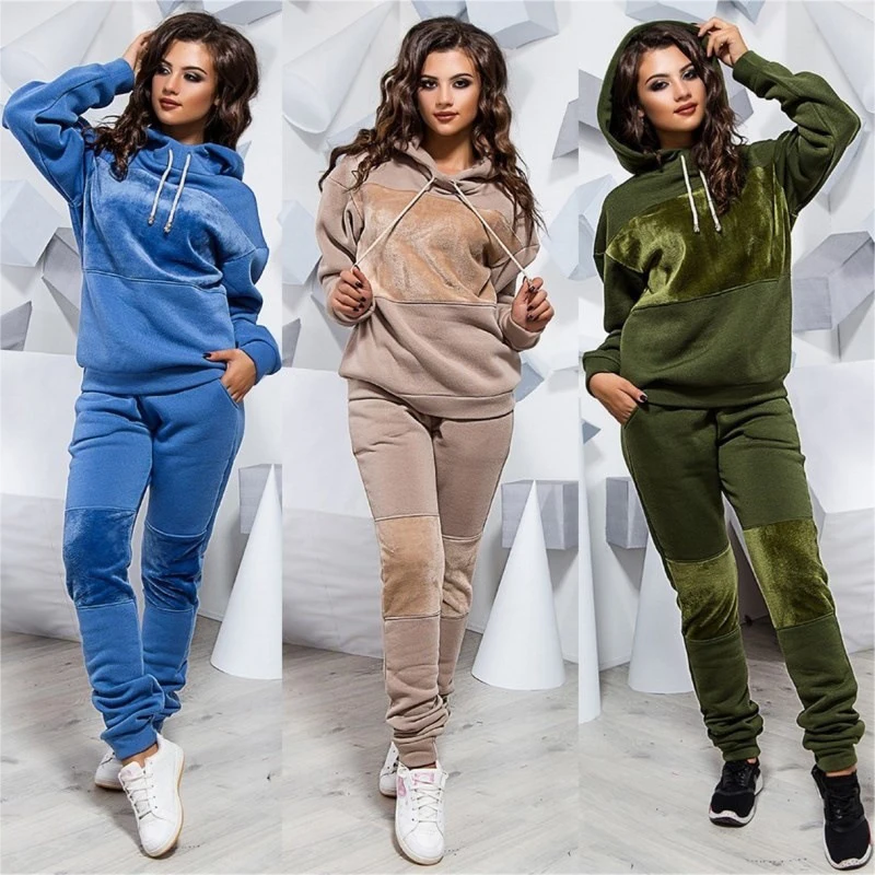 

Autumn and winter women's fashion sports and leisure jacket hooded suit two-piece