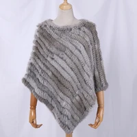 Genuine Rabbit Fur Knitted Natural Fur Poncho Fashion Wrap Coat Shawl Lady Scarf Natural Fur Wedding Party Wholesale Cape 1