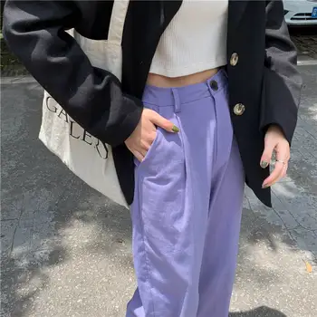 

2020 Spring Women Solid Elegant Loose Pants Lady High Waist Wide Leg Pants Female Casual Street Fashion Pants