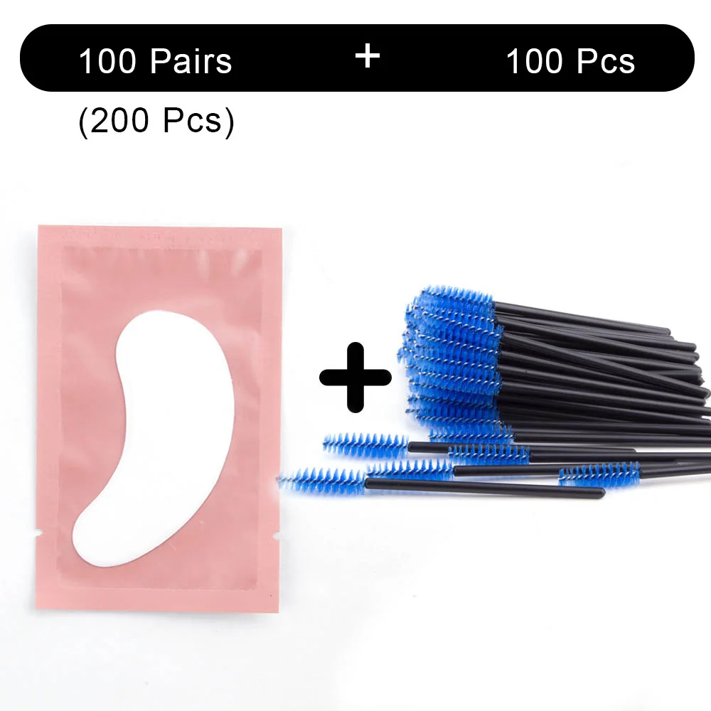 100 пар накладки для наращивания ресниц и 100 шт одноразовая щетка для ресниц косметические накладки для глаз макияж ресниц Набор - Цвет: Pink Pad Blue Brush