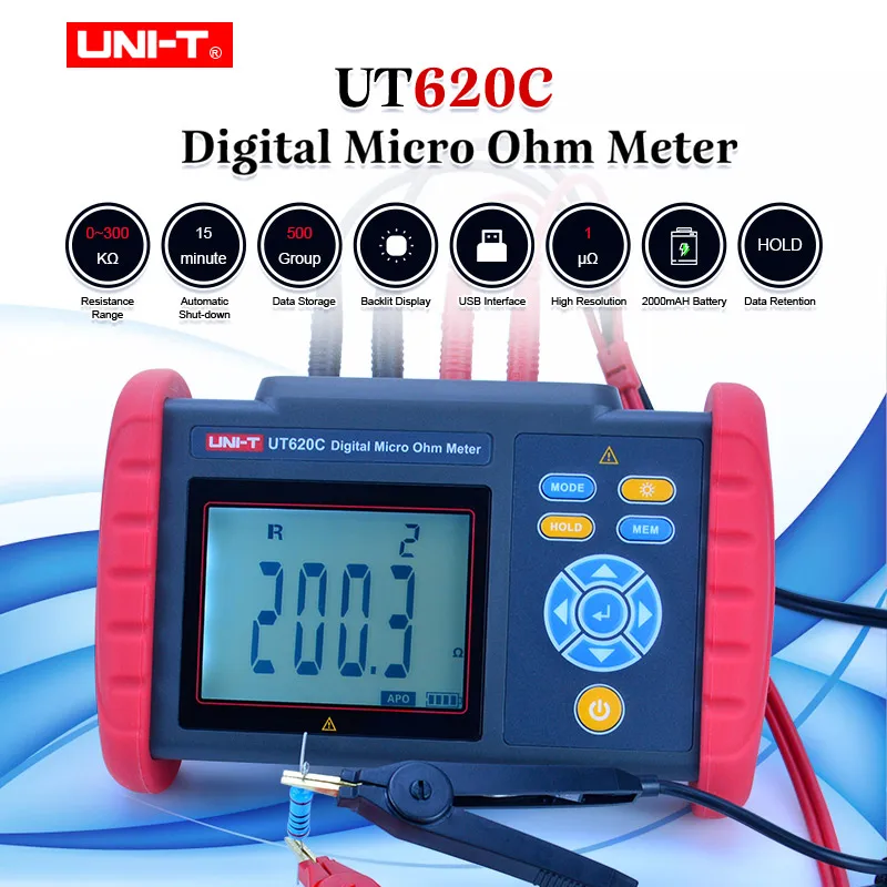 UNI-T UT620C Digital DC Low Resistance Meter Micro Ohm Meter Cable  Wire/Coil/Motor Resistance Tester