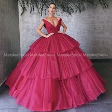 Глубокий v-образный вырез Vestidos De Dulces 16 арбуз Бальные платья с открытыми плечами Многоуровневая юбка милые 15 маскарадные Бальные платья