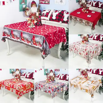 

Christmas Themed Table Cloths Rectangle Printing Tablecloth Dustproof 3D Table Cover Dinner Tablecloth Home Xmas Party Decor