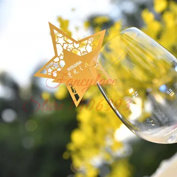 

50pcs Gold Shiny Star Wine Glass Place Name Cards Markers Party Table Invitation Cards Wedding Party Event Decoration Supplies
