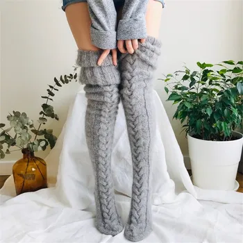 

Autumn Winter Women Wool Stockings 2020 New Style Casual Warm Fluffy Over Keen Socks Leg Warmer Solid Color