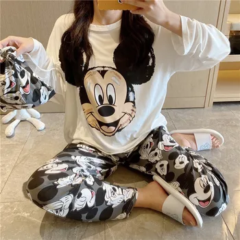 

Spring and Autumn Many Korean Bags Pajamas Women Love Cartoon Long-sleeved Trousers Home Suit Cross-border Wholesale Trade