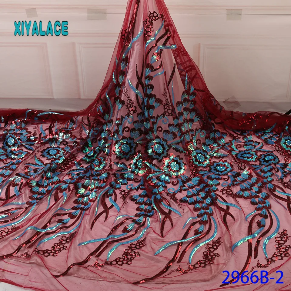 African Lace Fabric Latest Green Color sequins High Quality French Tulle Lace Swiss Lace Fabric For Woman Dresses YA2966B-1