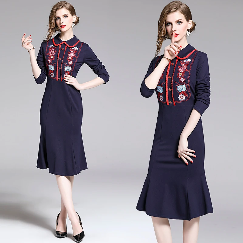 

ZP 8518 Autumn Retro Port-flavored Long Style Fishtail Slender Dress