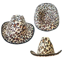 Summer Fashion Leopard Printed Western Cowboy Hats Wide Brim Questrian Cowgirl Caps 2021 Summer Sun Protection Bucket Hats #4