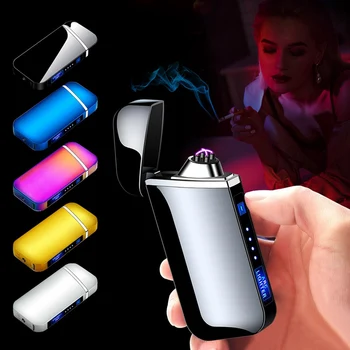 

USB Electric Lighter Hide Finger Touch Fire Plasma Double ARC Lighter Windproof Metal Cigarette Lighters Men Gift Drop Shipping
