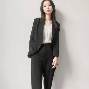 

Black Autumn Bussiness Formal Elegant Women Suit Set Blazers And Pants Office Suits Ladies Pants Suits Trouser Suits