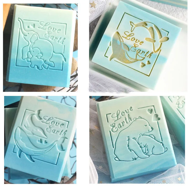 Love Earth Series Acrylic Soap Stamp, Animal Shape, Polar Bear, Dolphin, Elephant, Parent-Child, Natural Handmade Seal