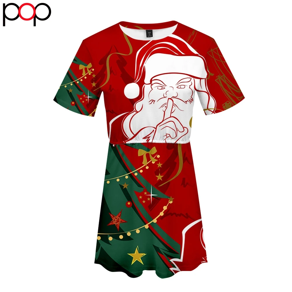 

Christmas 3D Women Casual Summer Dress Fashion Trend Slim Short Sleeve Girl Dress Harajuku Hot Plus Size 4XL Summer Style Dress