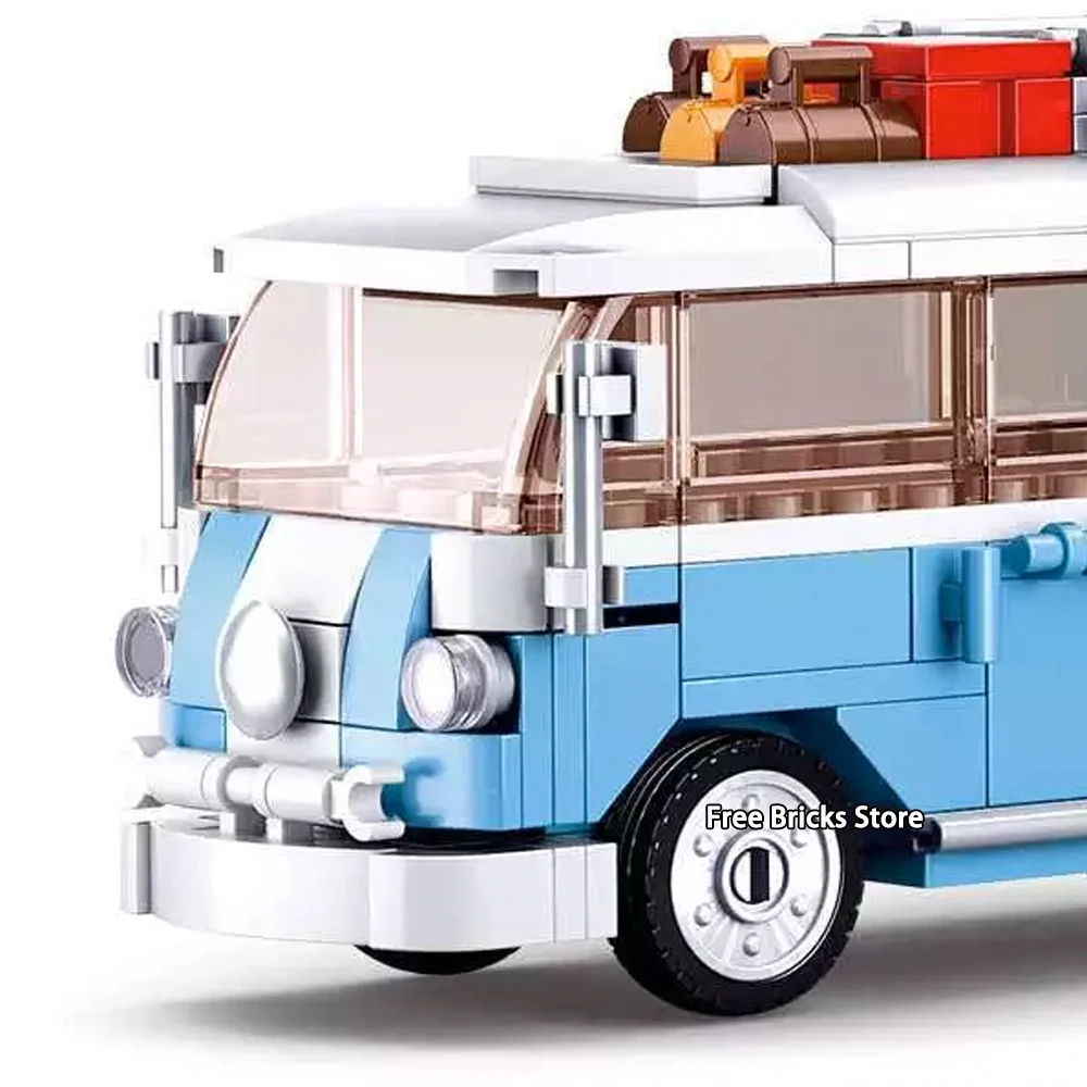 Мини фигурки Sluban B0707 Fit City Series Speed Blue T1 Van микроавтобус набор автобусов кошка
