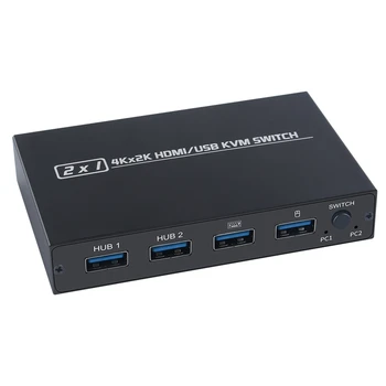 

HDMI KVM Switch with 2 in and 1 Out, 2 Ports USB Keyboard, Mouse and Printer Sharing 4K@60HZ